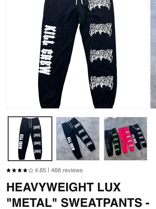 Kill Crew Pants - Kill Crew Black Sweatpants with White Metal Logos